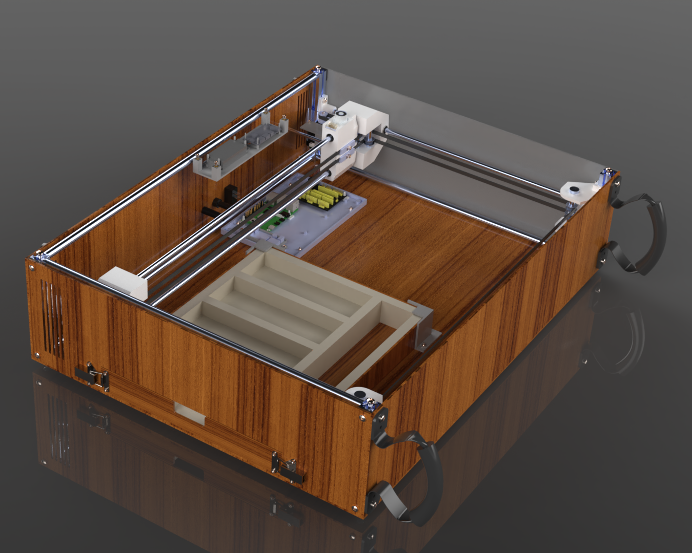 The insides of an automated voice controlled chess board