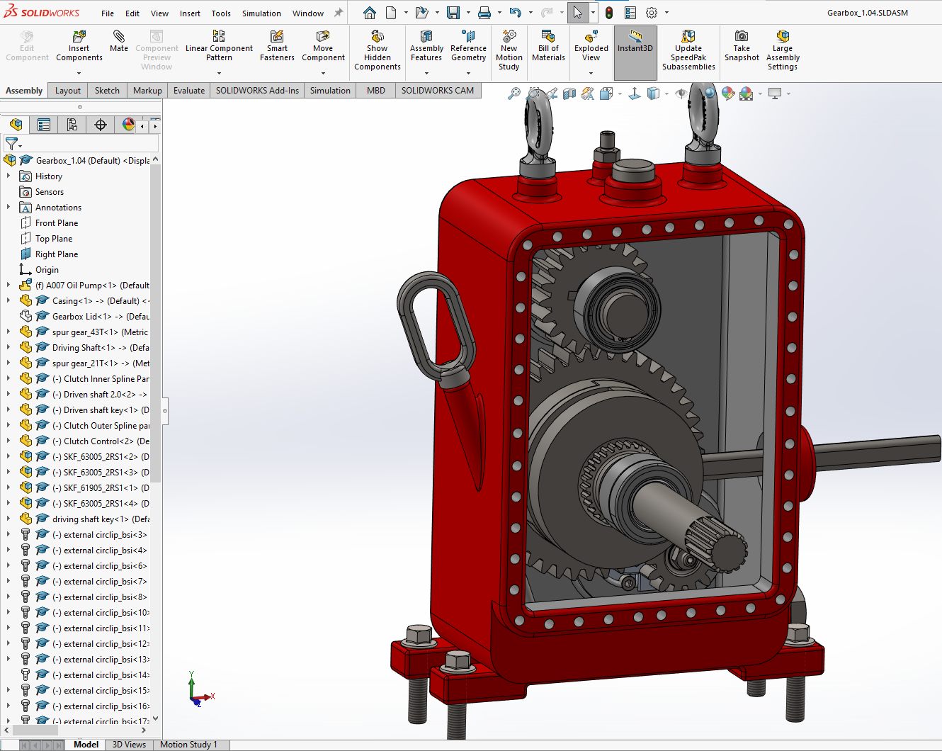 A model for a marine gearbox in SOLIDWORKS